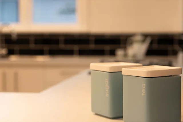 Staged kitchen canisters detail