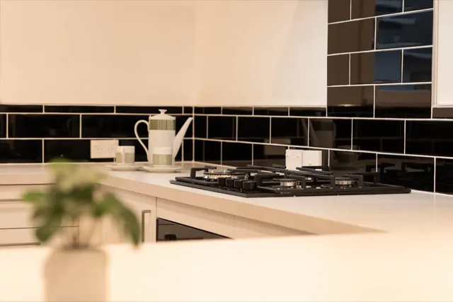 Staged kitchen cooktop detail