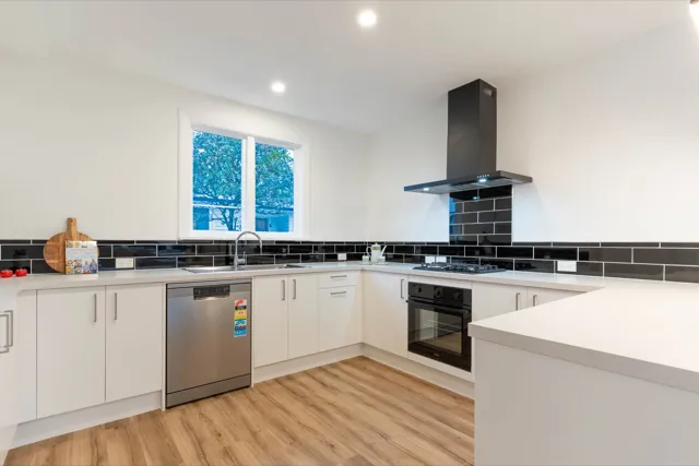 Staged kitchen — wide view